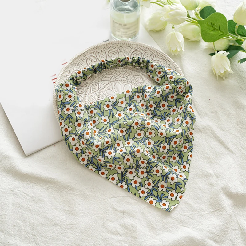 

Pastoral Style Floral Hair Scrunchies Triangle Bandanas Headband without Clips Women Hair Accessories Sweet Turban Headwrap