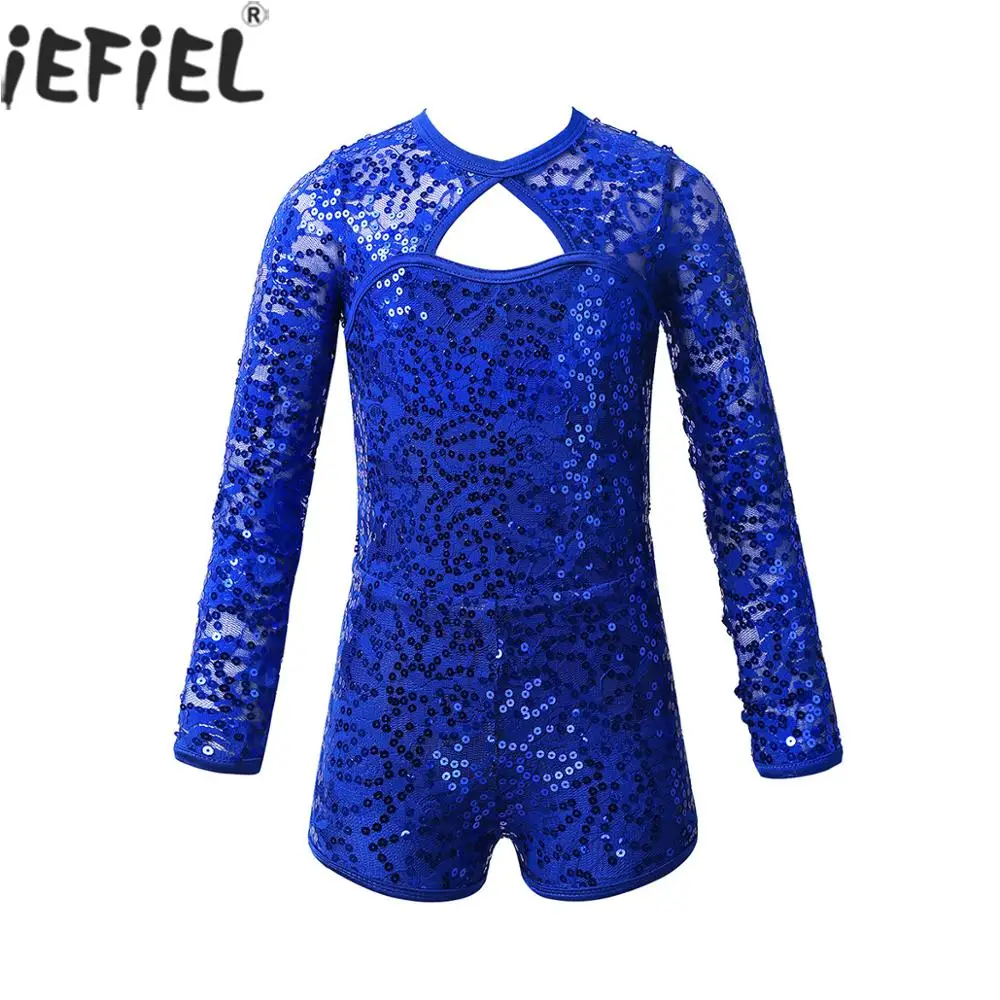 

Цельнокроеное трико для гимнастики с длинными рукавами для девочек от 6 до 14 лет, тянущиеся кружевные балерины с блестками, танцевальный кос...