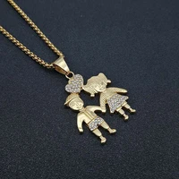 hip hop iced out bff lover pendant necklaces gold color stainless steel chains for boy girls couples jewelry gift dropshipping