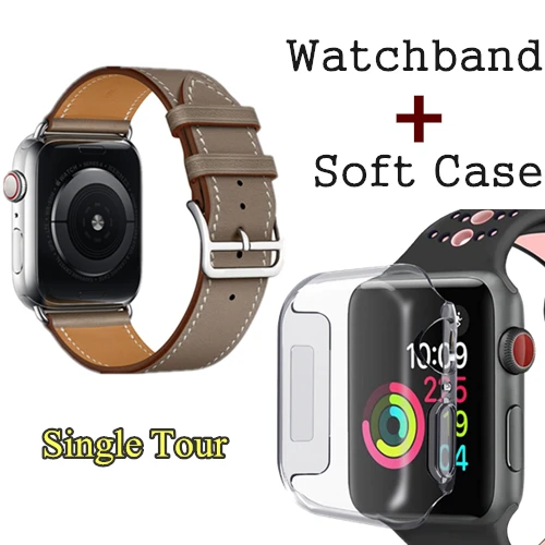 Herm логотип на застежке Свифт кожаный двойной один тур часы ремешок для Apple Watch серии 5 4 3 44 мм 40 мм браслет для iWatch - Цвет ремешка: Etoupe