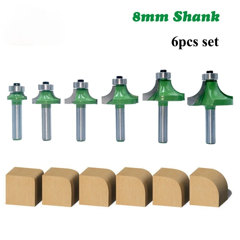 

6 шт. 8 мм Угловая круглая сверкающая фреза с подшипником фреза для деревообработки инструмент из карбида вольфрама MC02048