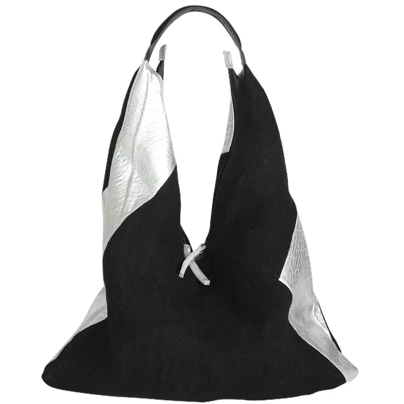 

Vendange women's bag retro casual handmade bag linen spell leather shoulder bag 2523