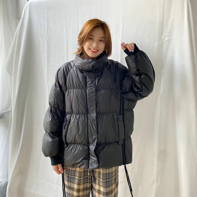 

90 White Duck Down Jacket Women Winter New 2021 Short Style Loose Coat Student Fashion Stand Collar Outwear