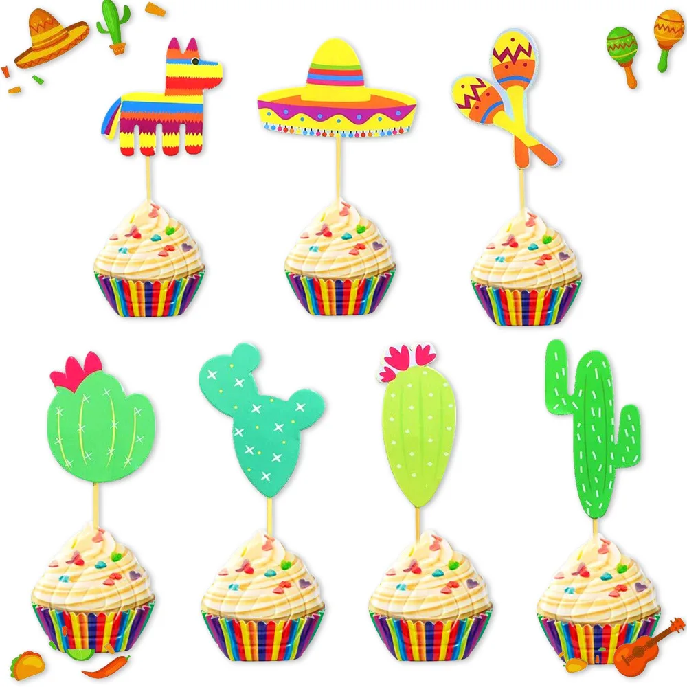 

Cactus Alpaca Cake Toppers Laser Cupcake Flags Jungle Themed Party Birthday Kids Baby Shower Cake Topper Decorating Supplies