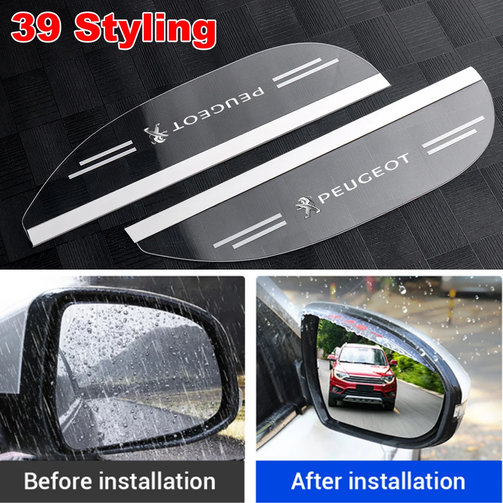 

2PCS Car Rearview Mirror Rain Eyebrow Protector Cover Sticker For Peugeot 206 207 208 306 307 308 407 408 508 2008 3008 RCZ etc