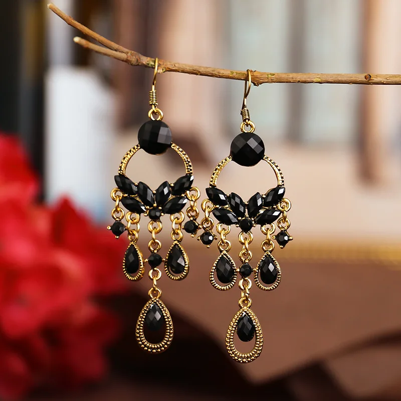 

All-match Festive Long Bridal Earrings Flower-shaped studded Ethnic Style Earrings Earrings Christmas Charm