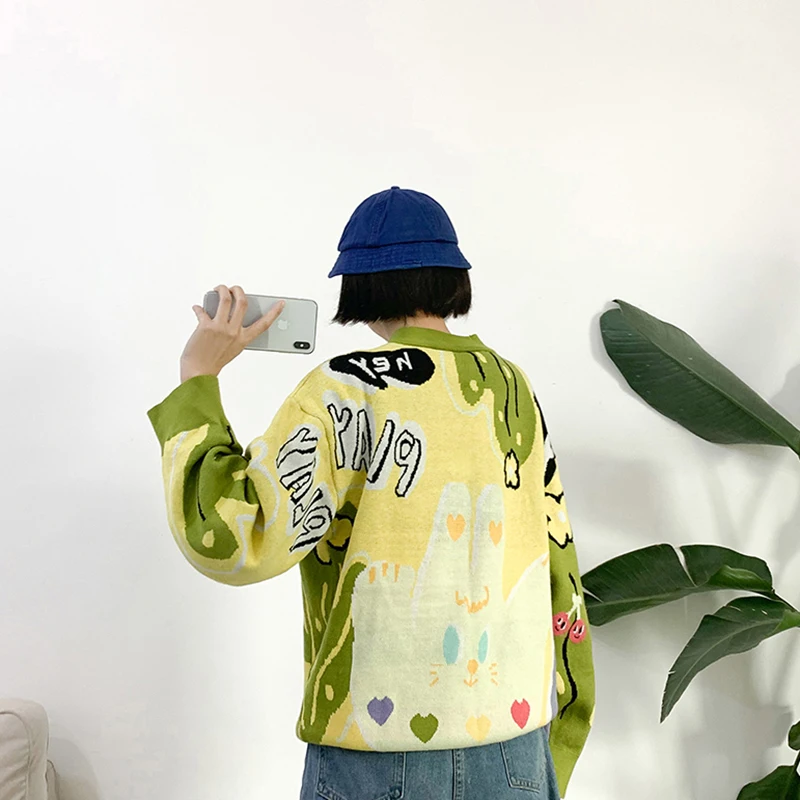 Женский утепленный свитер с длинным рукавом пуловер игривым рисунком вязаный