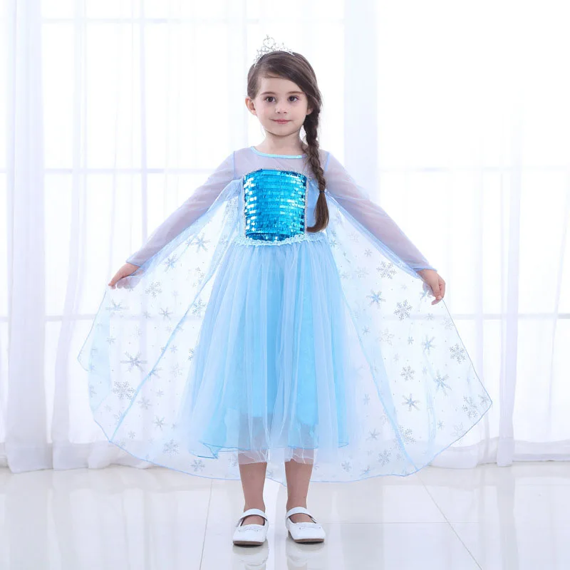 Летнее платье для девочек Эльза маленьких принцесс сетчатые платья с длинным