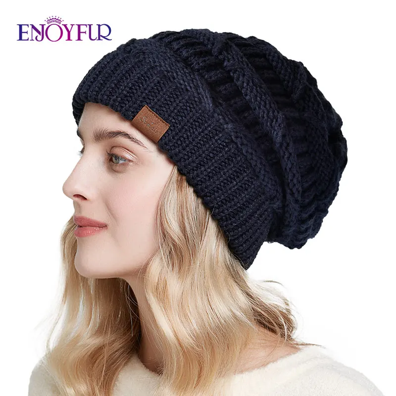Женская шапка с напуском ENJOYFUR большого размера для осени и зимы | Аксессуары