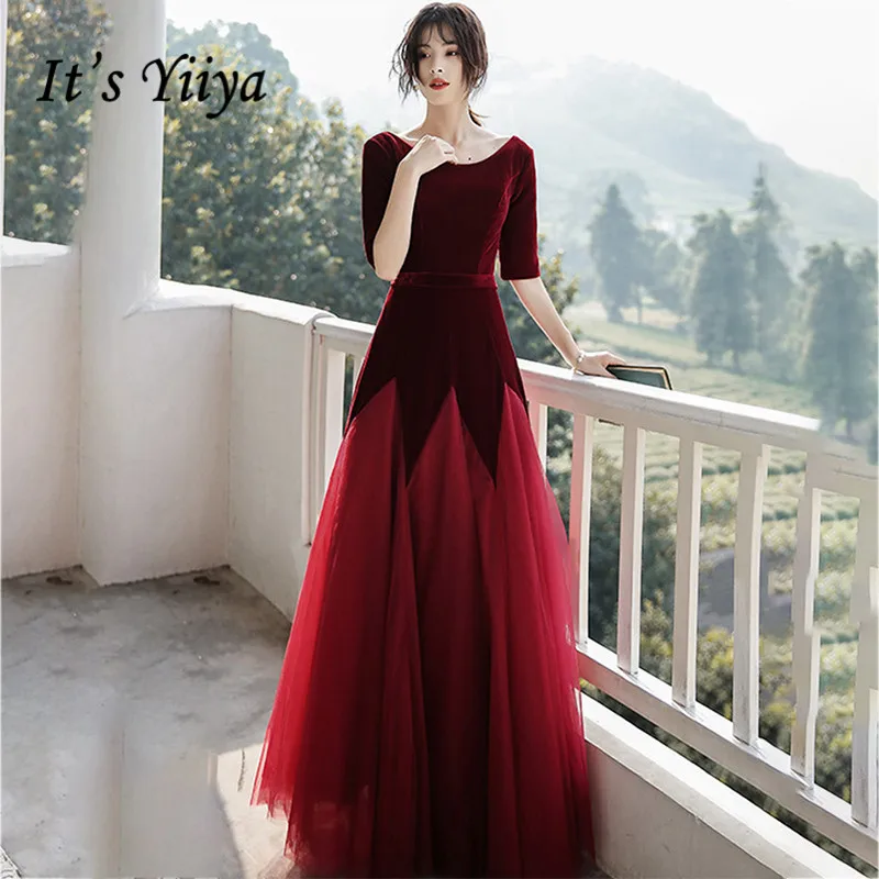 Женское вечернее платье It's Yiiya велюровое с круглым вырезом и полурукавами на