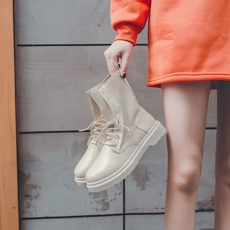 Ins Net Red Knit Martin Boots Female 2019 New Autumn and Winter Korean Fashion Street Shooting Women's Thick High | Обувь