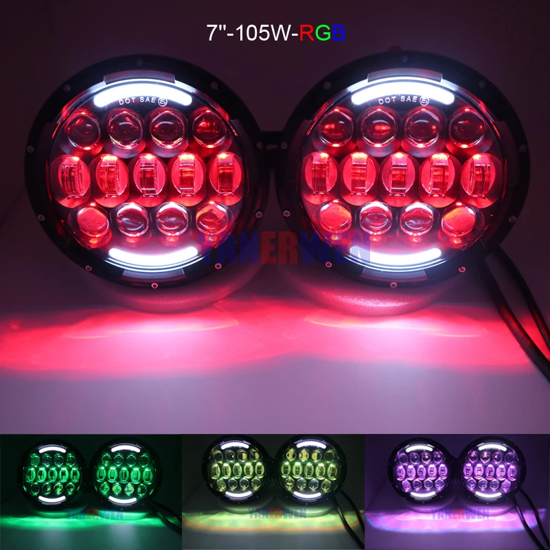 Цветная (RGB) фары 7 дюймов светодиодные высокой ближнего и дальнего света