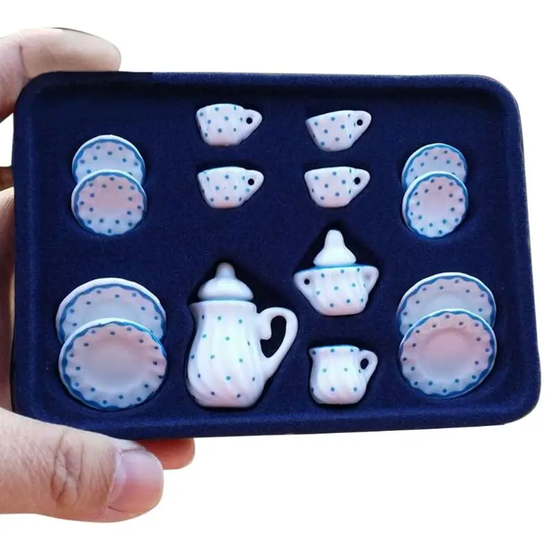 

Miniature 1: 12 Toy 15 Pcs Blue Flower Porcelain Tea Set Simulation Dollhouse Decorative Accessories