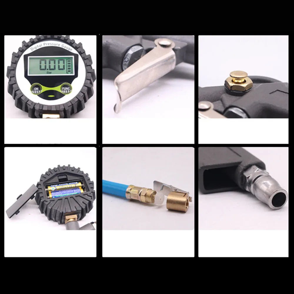 

Multi-functional Tire Pressure Meter Air Inflator Decompression Tool for Truck Motorcycle Car - American Style (Grey)