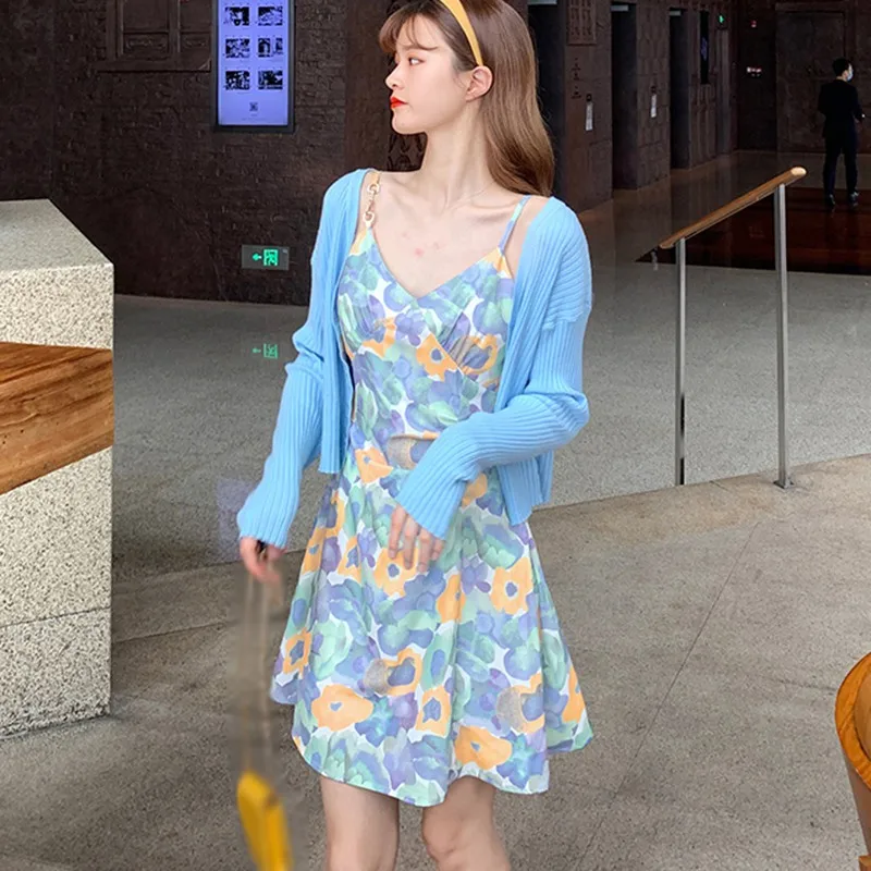

Women Floral Print Mini Dress Sexy V-Neck Elegant Beach Dress Female Sling Party Dresses Vestidos W2