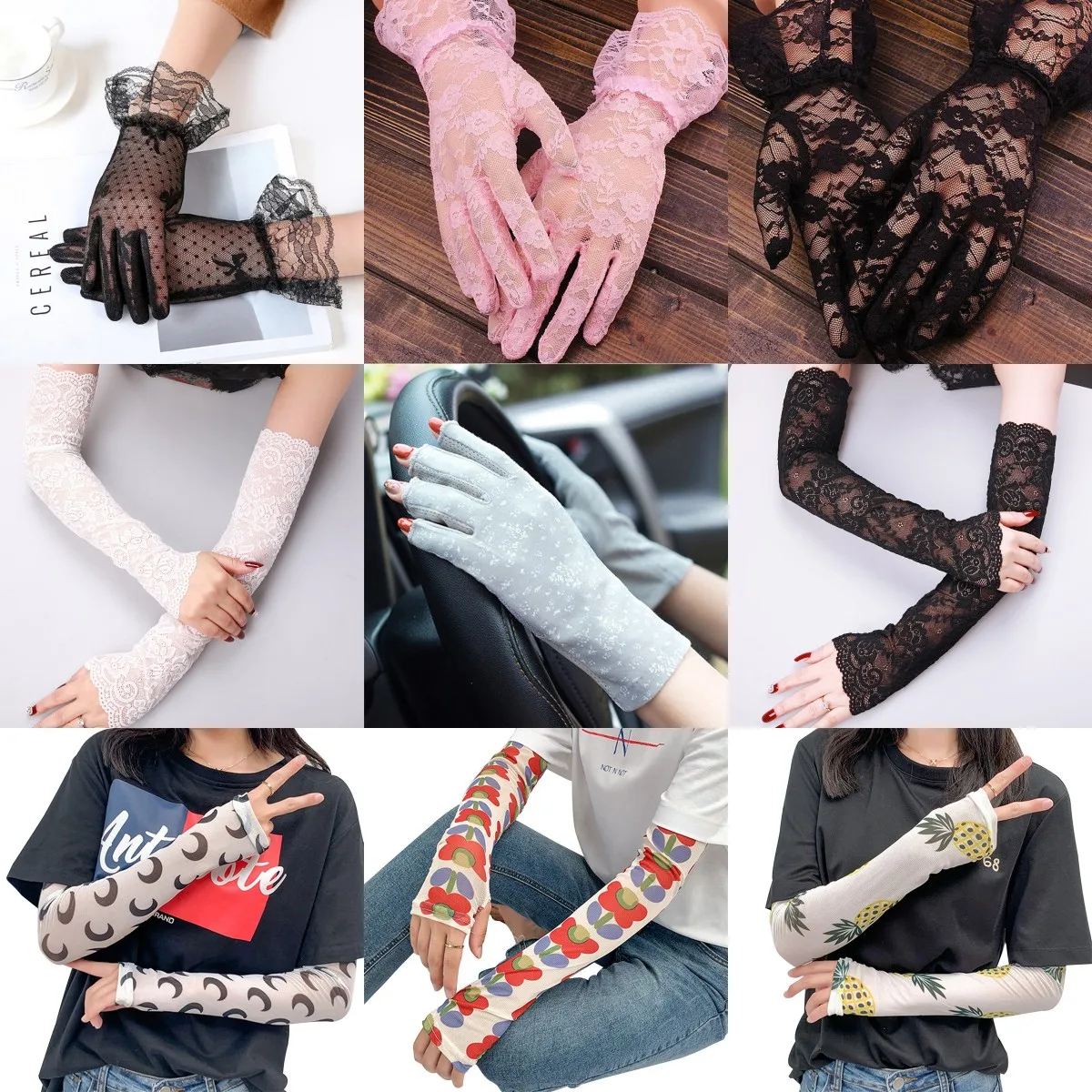 

Elegant Women Ultra-thin Long Summer Driving Cycling Sexy Black Sunscreen Gloves Female Anti-UV Elasticity Lace Mesh Gloves