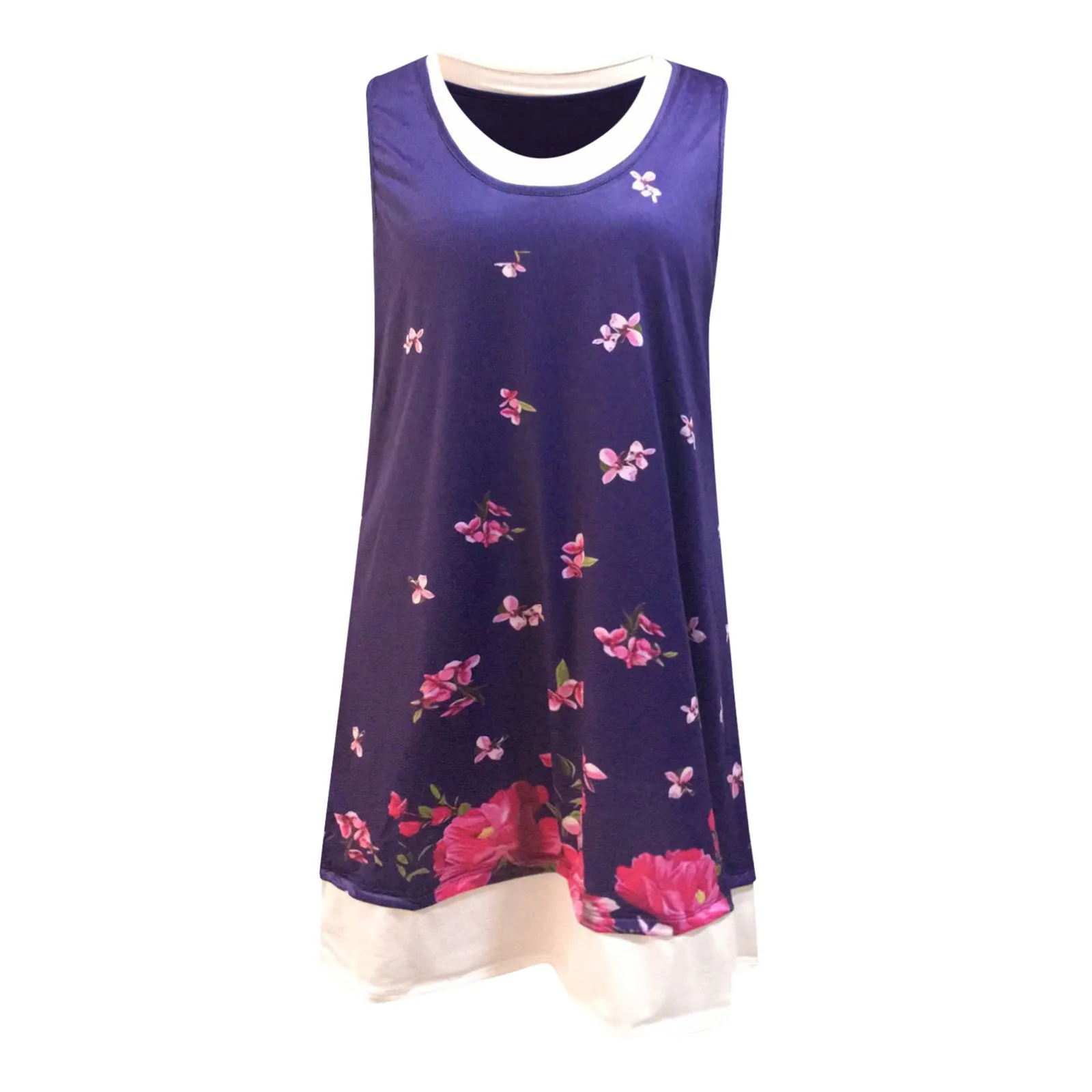 

Ladies Casual Beach Summer Short Sleeveless Printed Fake Two-piece Dress For Women Robe Femme 2021