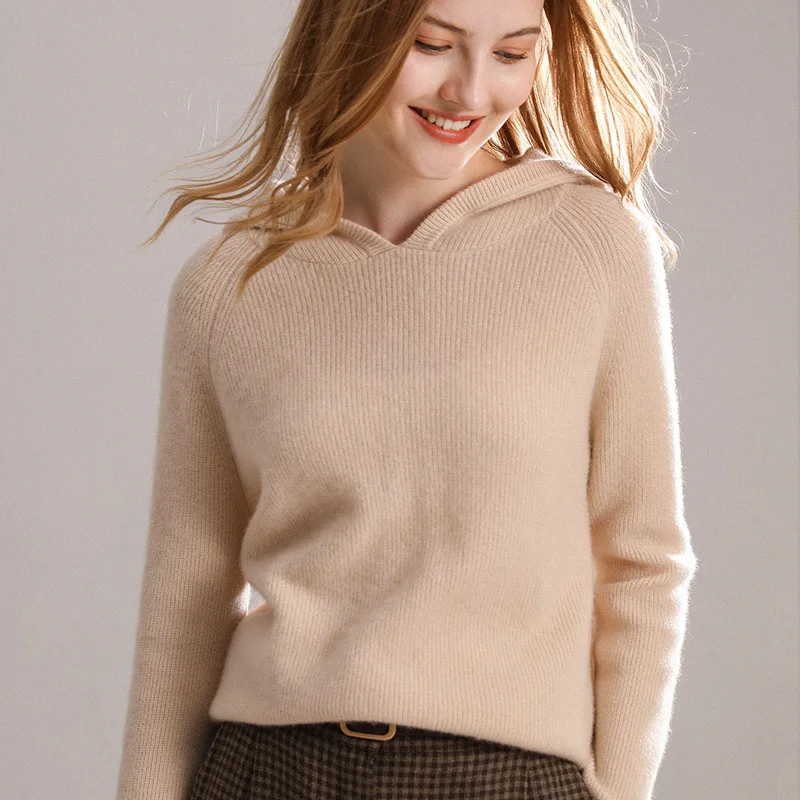 Осенне-зимняя новая женская куртка с капюшоном свободного покроя из 100% чистого