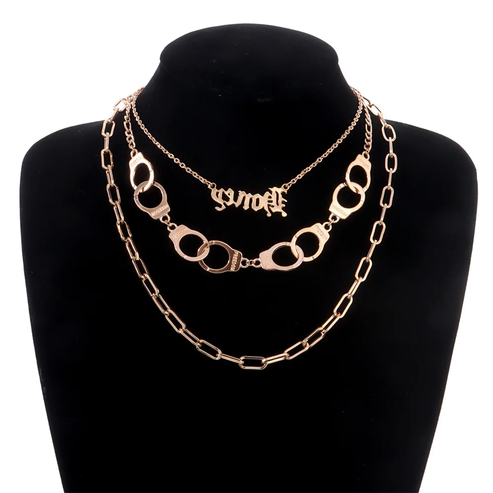 

YOUVI Punk Layered Handcuffs Fashion Men Necklace Set Jewelry Goth Cuban Link Chains Necklace for Women Choker Collar Charms