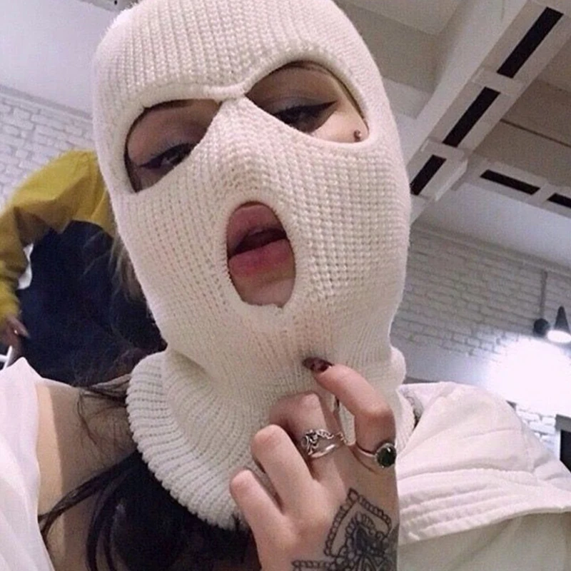 

Ski Mask Knitted Face Cover Winter Balaclava Full Face Mask for Winter Outdoor Sports CS Winter Three 3 Hole Balaclava Knit Hat
