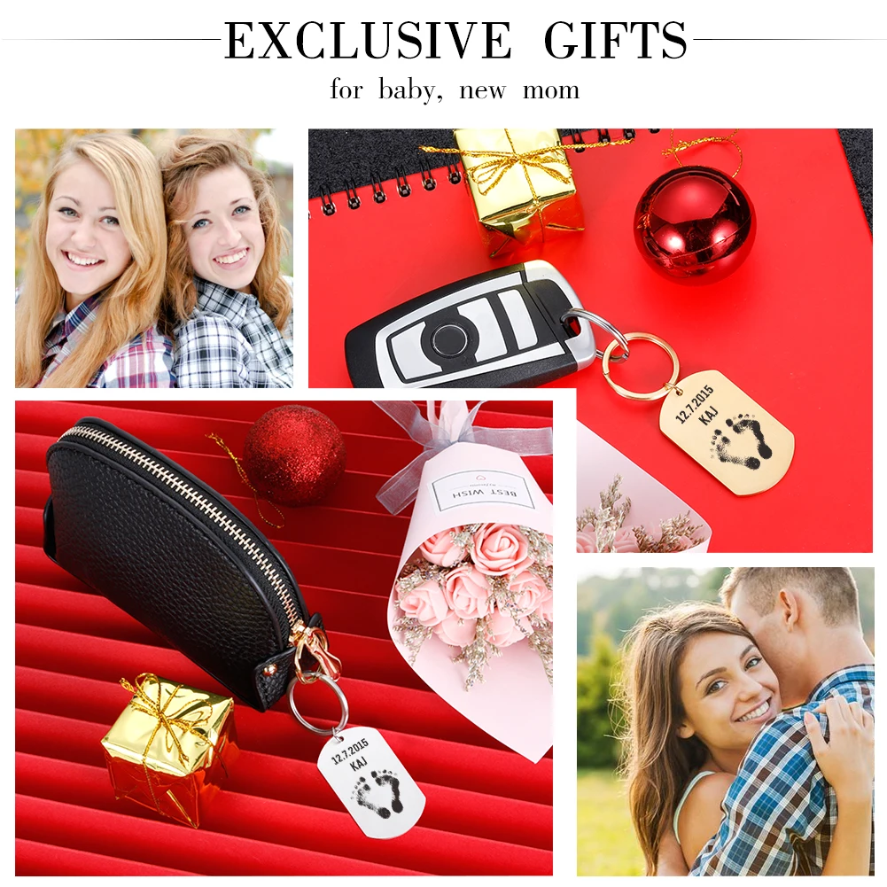 

Custom Record Baby's Footprints Keychain Engraved Name Date Of Birth Family Gift Keyring Customized Key Chain For Newborns Baby