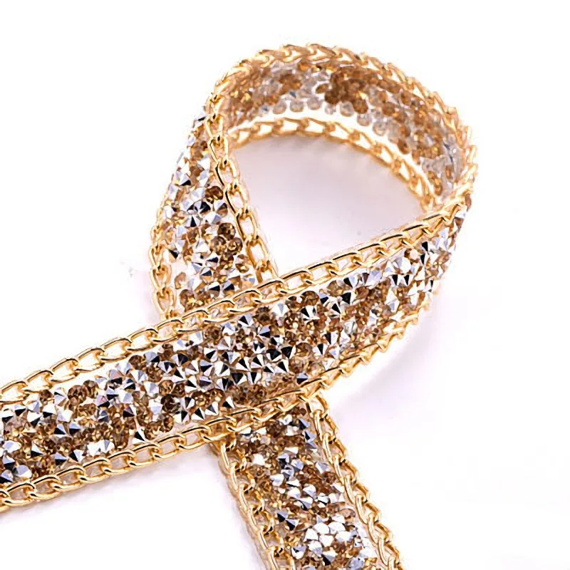 2 см золотые стразы отделка с цепочкой DIY AB Стразы лента кристаллами свадебное