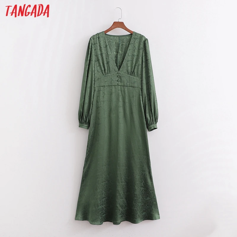 

Tangada 2021 модное женское розовое жаккардовое платье винтажное офисное платье с длинным рукавом 1D154