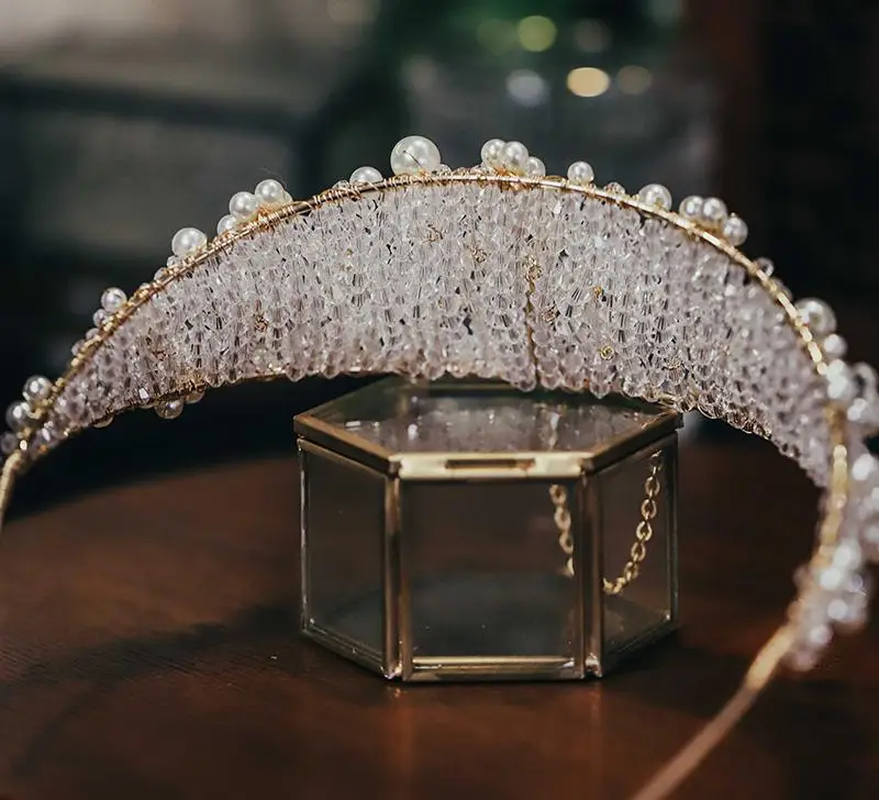 Свадебные украшения для волос барокко Жемчуг Кристалл Диадемы и короны вечерние