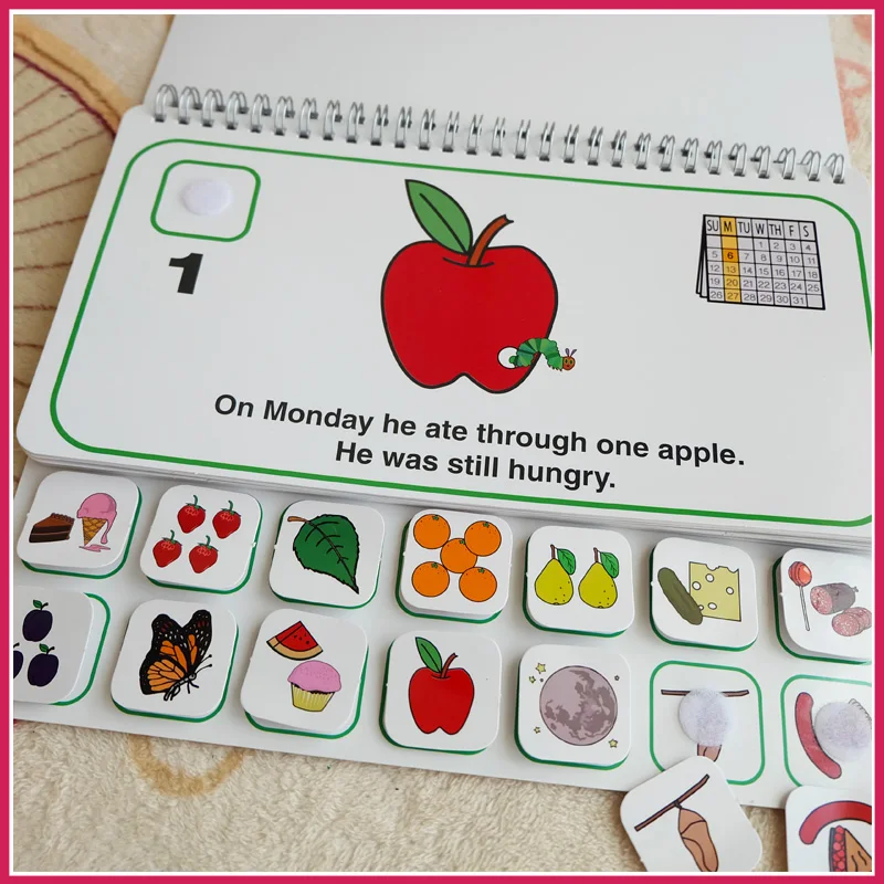 Книга с изображением коричневого медведя Очень голодная гусеница тихая книга