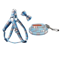 unique style paws blue plaid christmas dog harness with bowtie dog leash adjustable buckle pet supplies