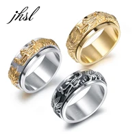 jhsl rotatable men male chinese loong rings stainless steel fashion jewelry birthday gift size 7 8 9 10 11