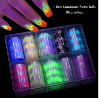 

10pc/Lot Luminous Sticker Star 3D Fire Neon Glow In The Dark Luminous Fluorescent Various Nail Decals Art Decorations DIY Wraps