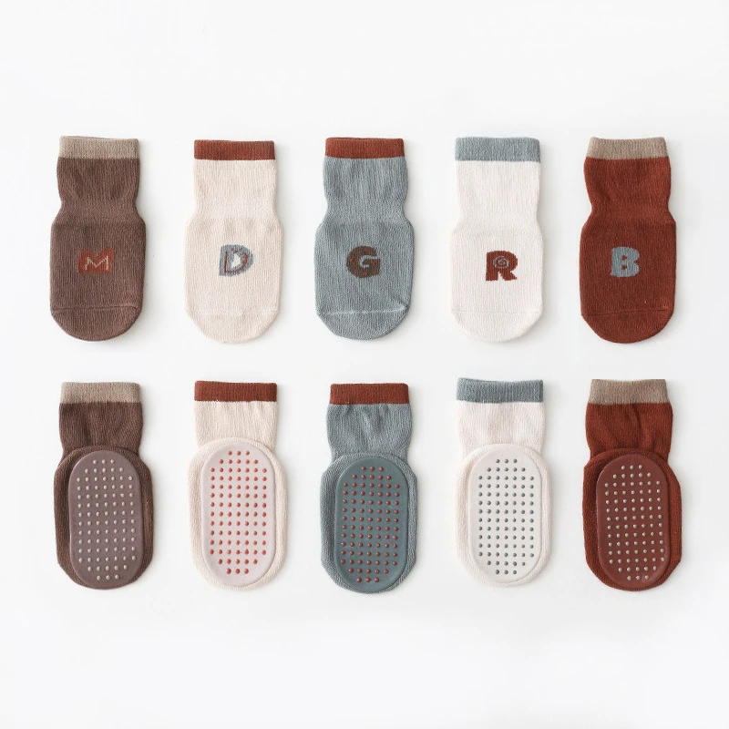 

2021 Spring Summer New Children's Floor Socks Baby Home Silicone Non-slip Toddler Socks Short Cotton Letters