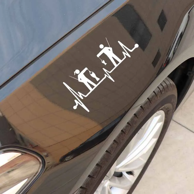 

Fishing Heartbeat Rope Car Decals Fashion Car Decoration Personality Pvc Car Window Waterproof Stickers Black/white, 18cm*8cm