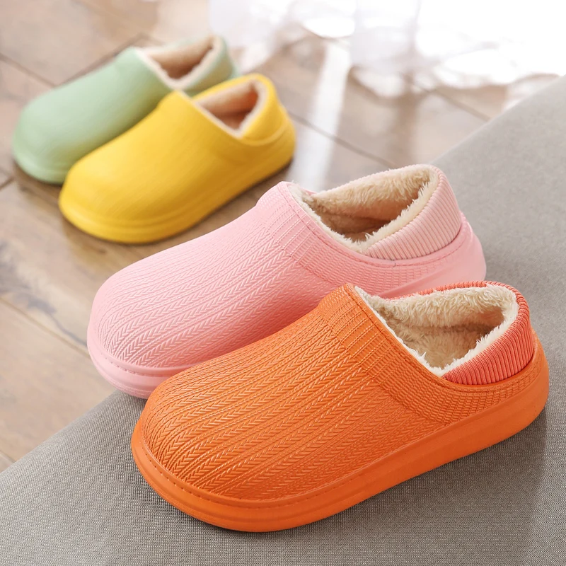 

Winter Warm Fluffy Soft Slides Women Fur Flat Slippers Indoor Flip Flop Platform Waterproof Home Furry Purse Home Cotton Shoes