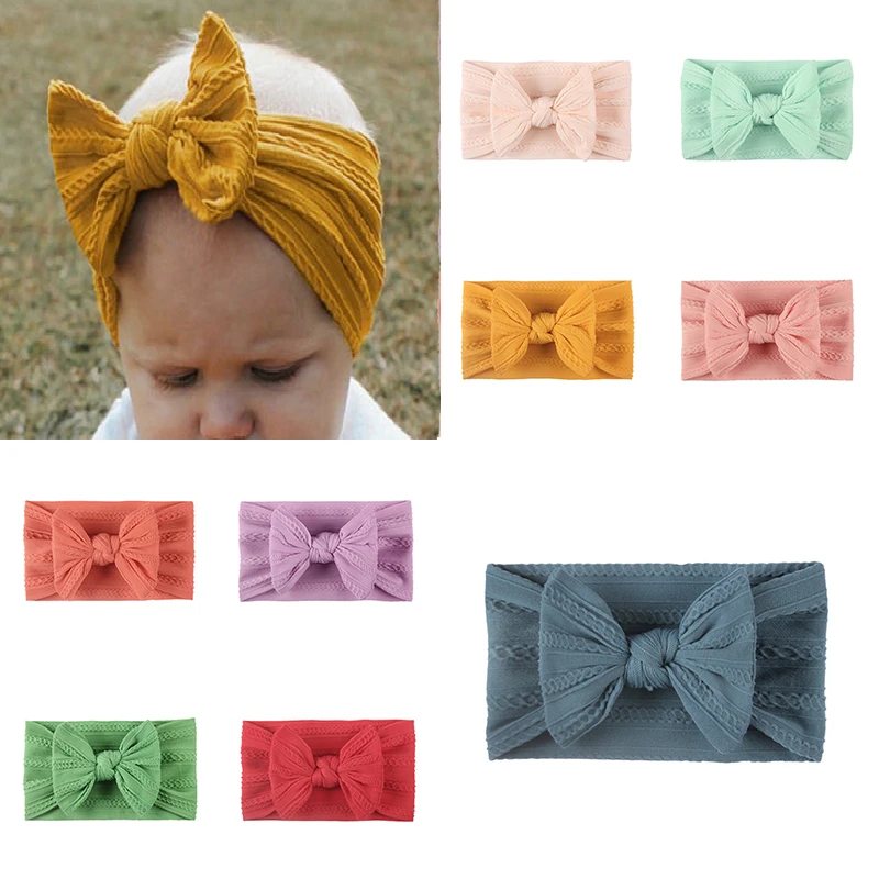

Lovely Baby Headband Turban Kid Cute Bow Headwrap Soft Nylon Elastic Hair Bands Candy Color Hair Accessories Solid Wide Hairband