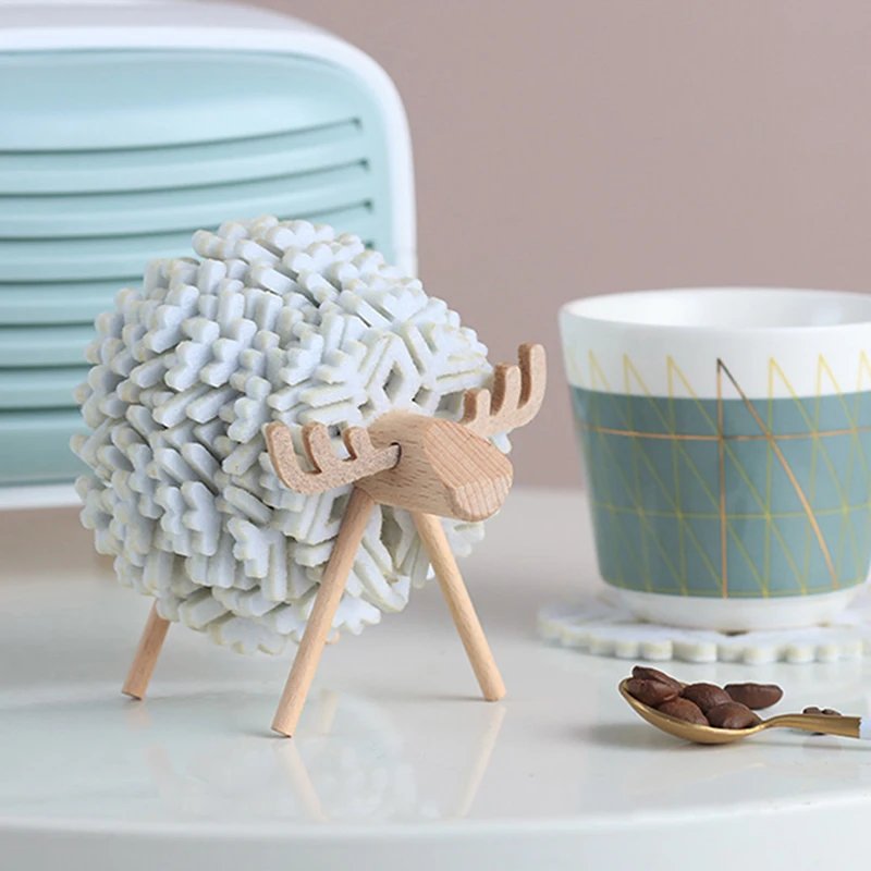 

Wood Felt Coaster Set Anti Slip Animal Sheep Shape Cup Mat Creative Heat Insulated Round Felt Cup Pad Art Craft Gift Decoration