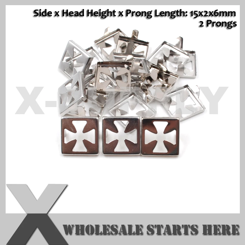 15mm Square Prong Rivet Studs With 2 Prongs for Leather Jacket,Belt,Shoe,DIY Dog Collars