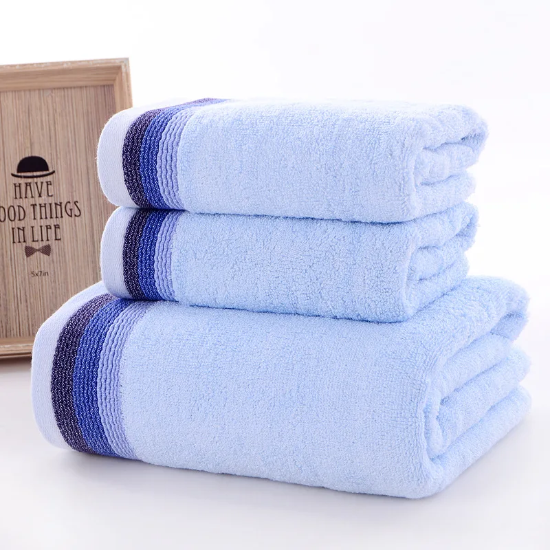 

Blue Gray Soft Bath Towels For Adults Absorbent Terry Luxury Hand Bath Beach Face Sheet Women Basic Towels 3pcs a Set