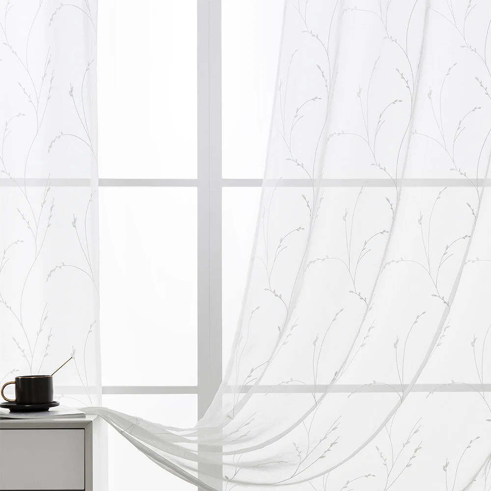 Шторы LISM с вышивкой листьев прозрачные тюлевые занавески из вуали для гостиной