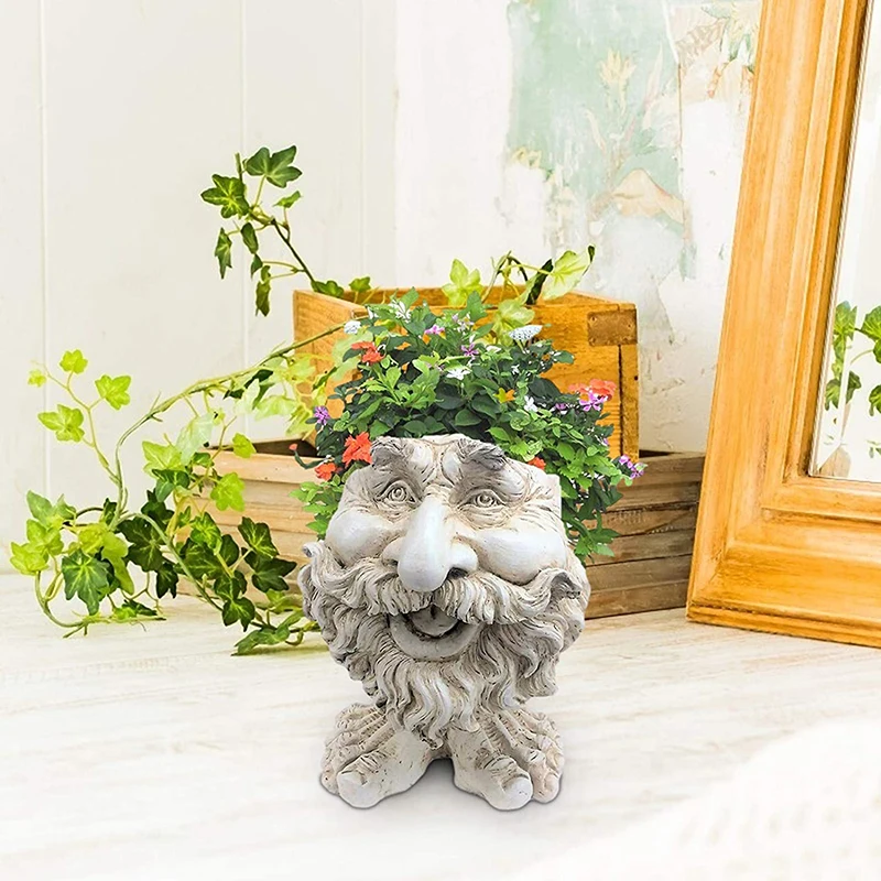 The Face Statue Planter Resin Funny Face Figurine Plant Pot Creative Art Spring Decorations Desktop Organizer TS2