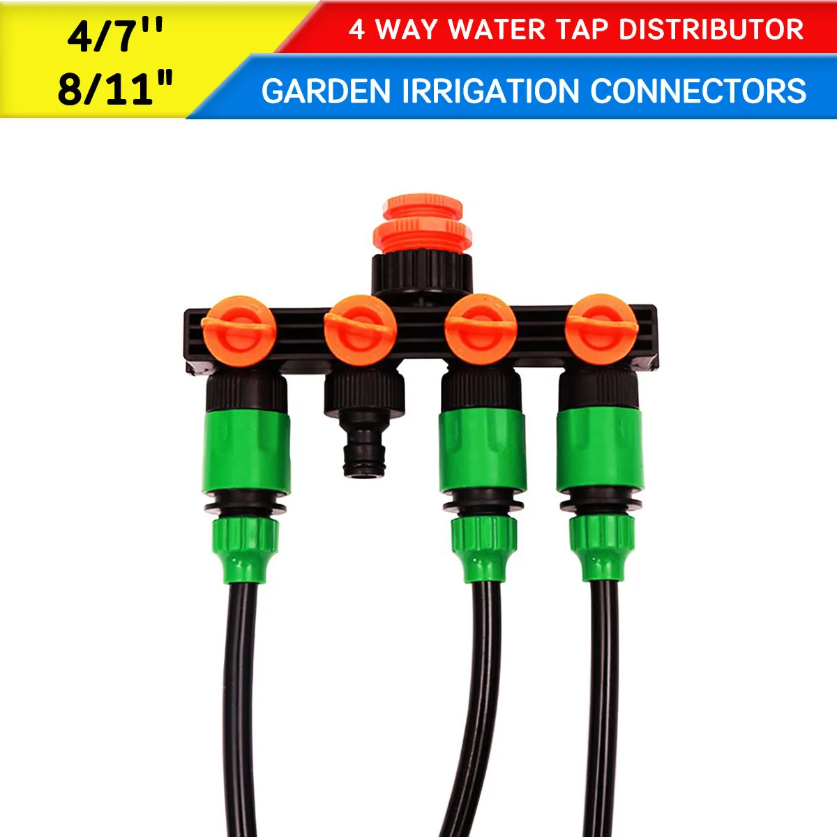 

4/7'' 8/11" Garden Irrigation Connectors Hose Splitter 4 Way Water Tap Distributor Lawns Flowerbeds Watering Tool