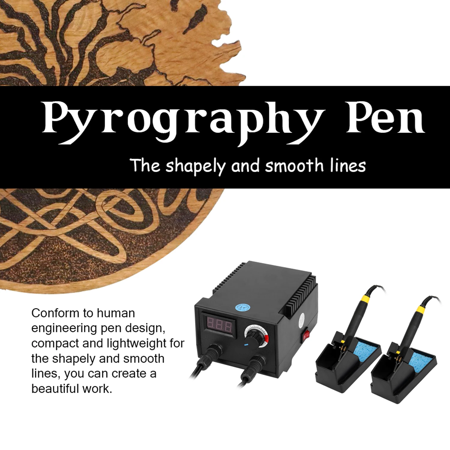 

100W Pyrography Machine Wood Soldering Iron Kit Temperature Digital Pyrography Dual Pen Burning Machine Gourd Wood Soldering Kit