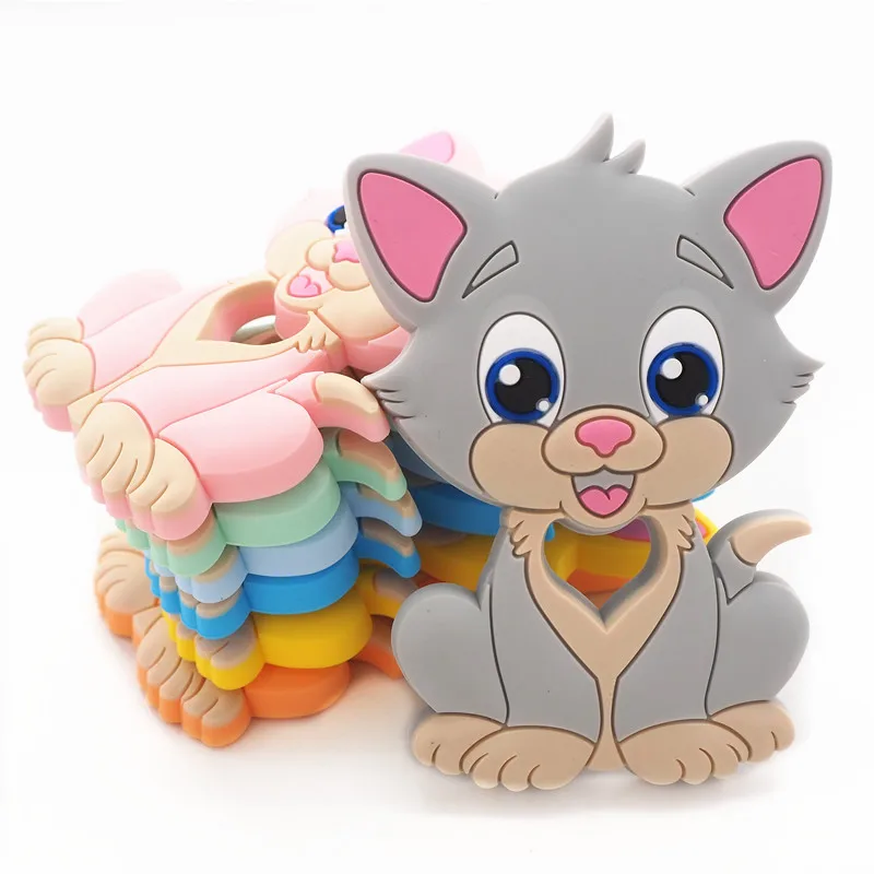 Chenkai 50pcs Silicone Cat Teether DIY Baby Chewing Pendant Nursing Sensory Kitten Teething Pacifier Dummy Jewelry Toy Gfit