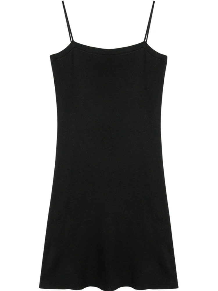 

2021 summer new retro knitted sexy temperament suspender skirt skirt Hong Kong style spring and autumn waist black dress female