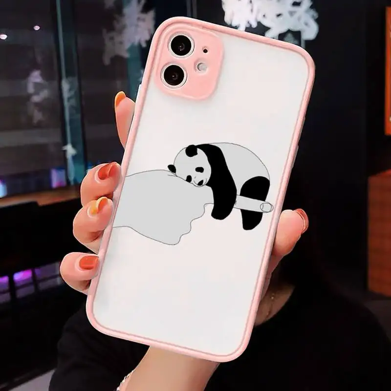 

Phone Case For iPhone 12 11 Mini Pro XR XS Max 7 8 Plus X Panda Cat Dinosaur funny cartoon Matte transparent Pink Cover