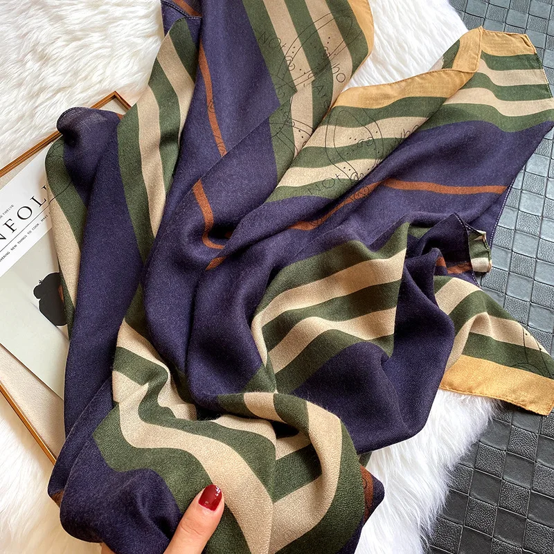 

2020 New Summer Beach towel Women Cotton and hemp Shawl stripe Print Scarf Luxury Brand Hijab Scarves and Wrap Scarfs For Women