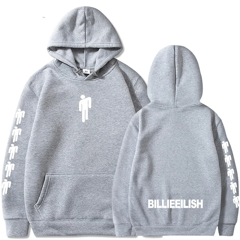 Light grey 02 Billie Eilish, модные толстовки с принтом для мужчин/женщин, толстовки с капюшоном и длинным рукавом,, повседневные трендовые уличные толстовки - Цвет: Light grey 02