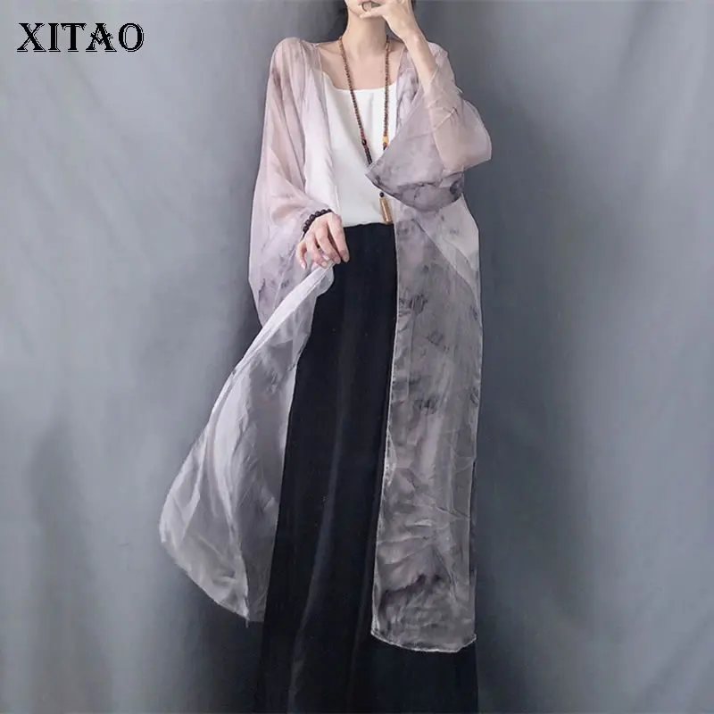 

Женская шифоновая рубашка с принтом XITAO, летний тонкий кардиган с защитой от солнца и светильник, модный Свободный женский кардиган с рукаво...