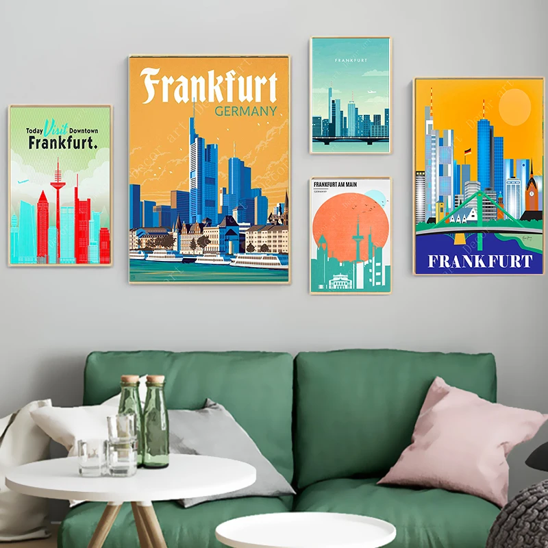 Винтажные постеры для путешествий Франкфурта немецкий банк картины на холсте